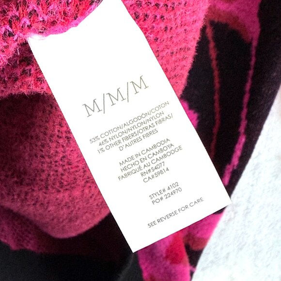 Cabi Rococo Floral Deep V Neck Pullover Sweater Womens M Black Pink Poppy Bloom - Picture 7 of 8